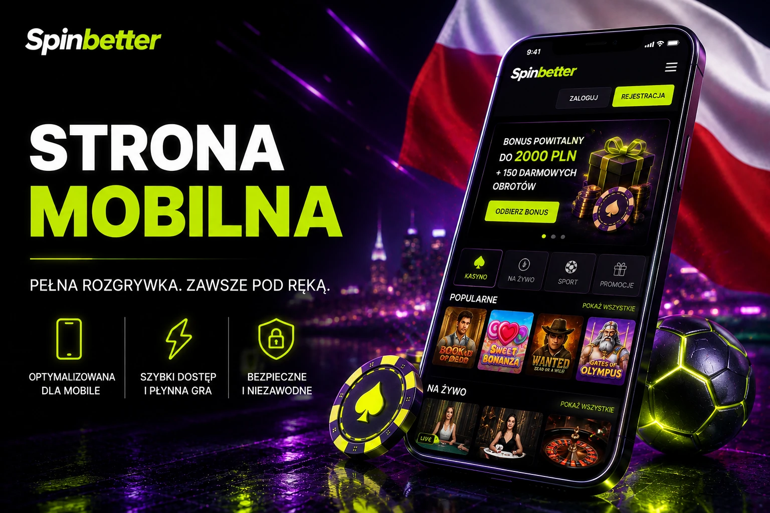 Mobilna wersja serwisu SpinBetter otwarta w przeglądarce telefonu