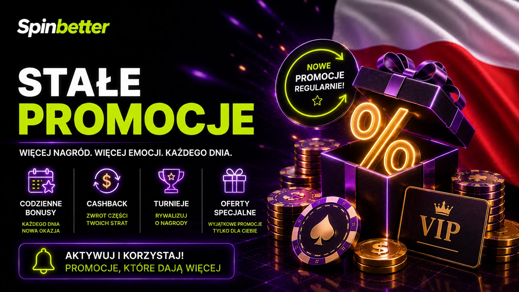 Sekcja stałych promocji SpinBetter z ofertami wracającymi co tydzień