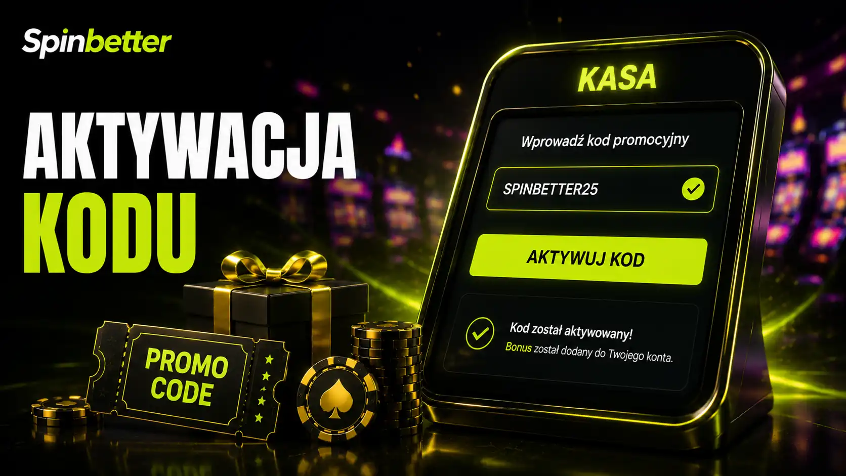 Rachunek SpinBetter po aktywacji kodu z widocznym saldem premii