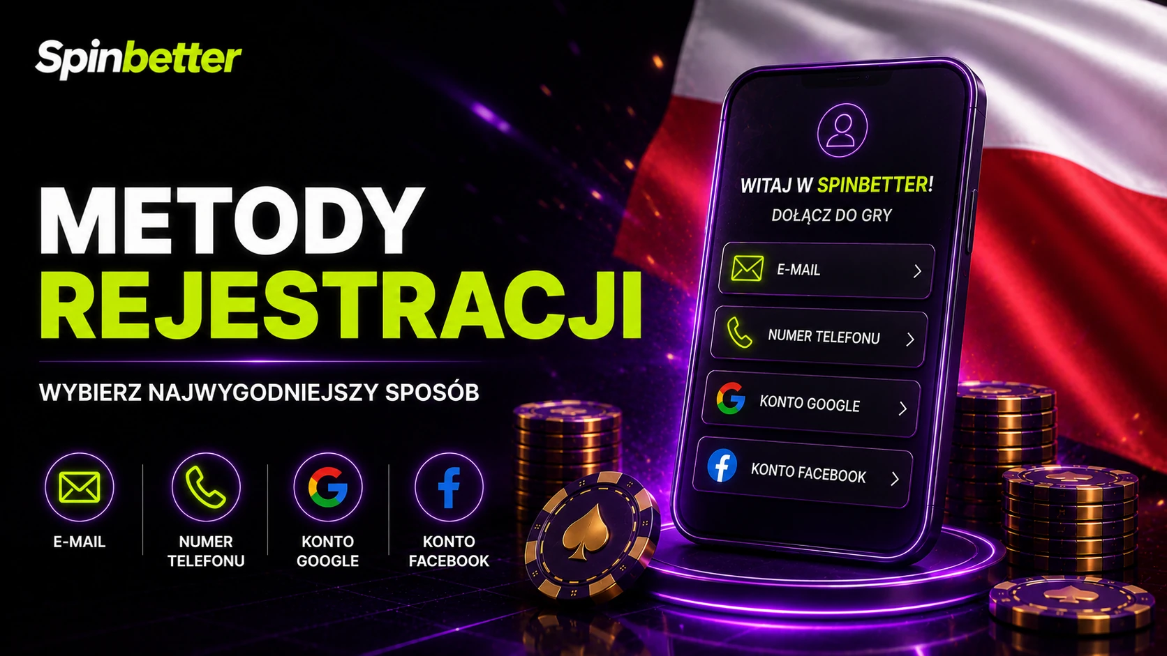 Wybór wariantu rejestracji rachunku w SpinBetter